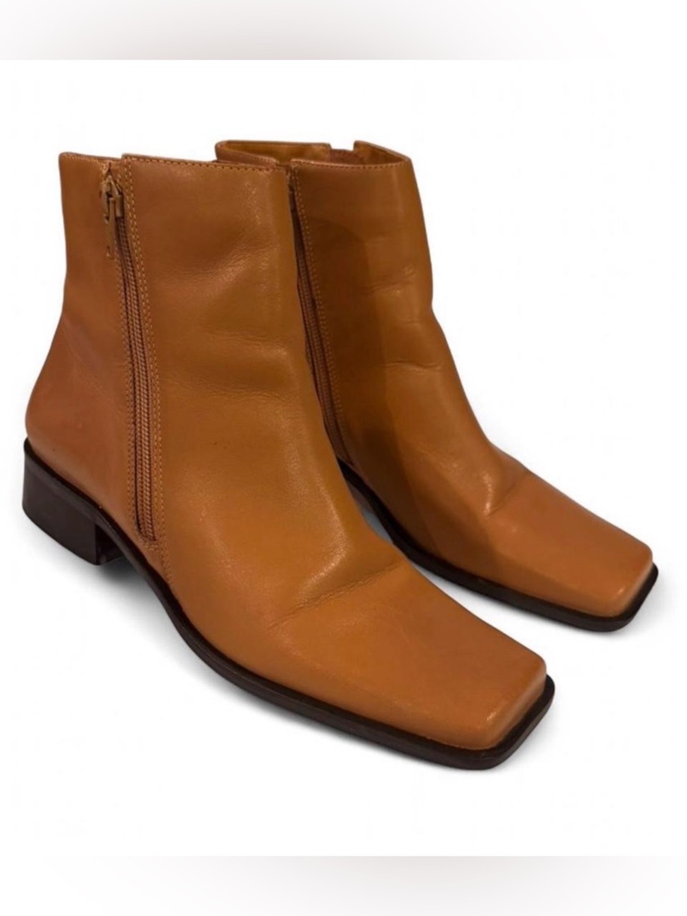 Bruno Valenti Leather Ankle Boots Square Toe Tan Minimalist 90s Made in Brazil 7 - Picture 2 of 7